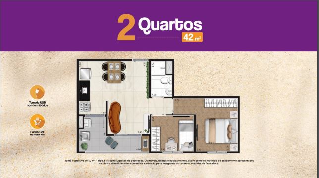 PLANTA 42M 2 QUARTOS